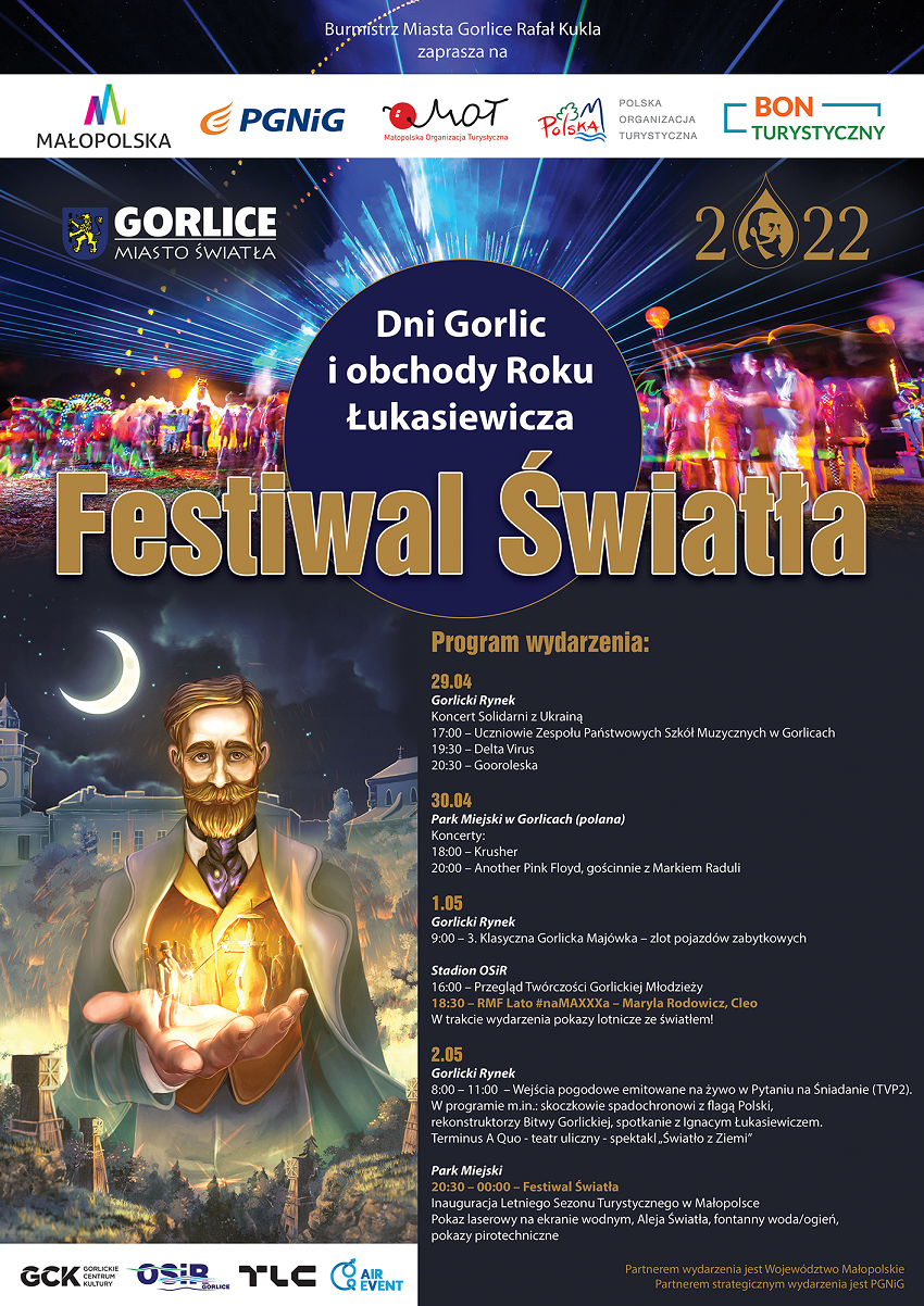 Plakat imprezy Dni Gorlic i Festiwalu Światła 2022