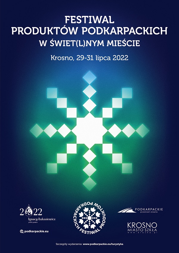 Plakat Festiwalu Produktów Podkarpackich w Świet(l)nym Mieście. Krosno, 29-31 sierpnia 2021