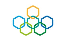 Logo olimpiady młodzieżowej składające się z 6 połączonych wielobarwnych sześciokątów.