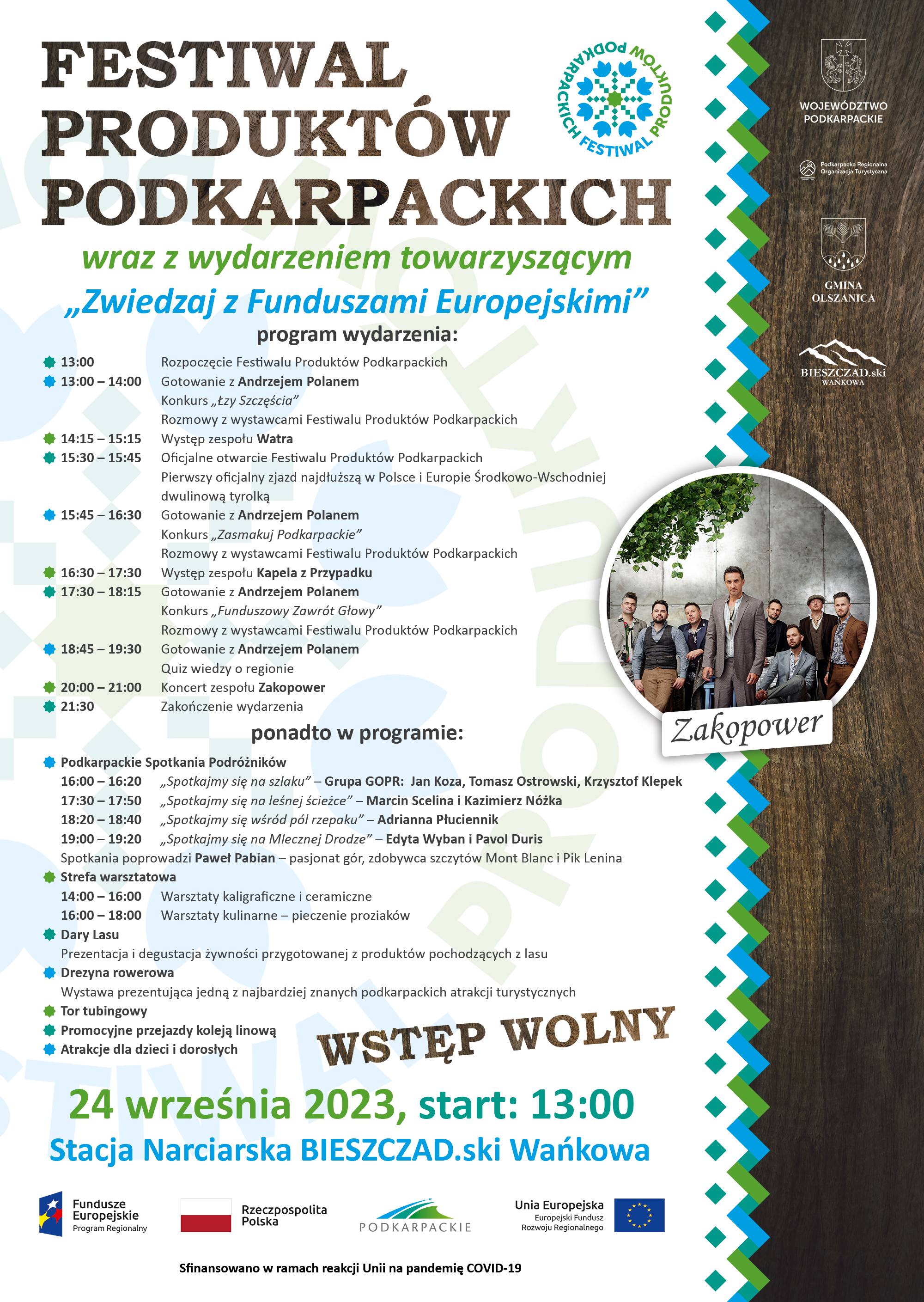 Plakat Festiwalu Produktów Podkarpackich. Plakat zawiera program wydarzenia opisany w artykule.